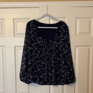Lane Bryant Navy Leaf Pattern Blouse